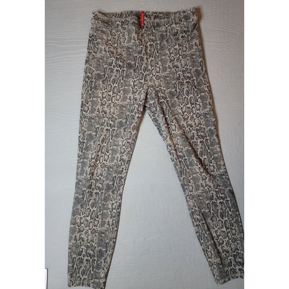 Spanx Womens Snake Skin Print Faux Denim Leggings Grey Tan Size Large L/G